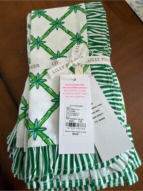 Lilly Pulitzer Green White Bamboo Trellis Pattern Cloth Napkins Hostess Kitchen